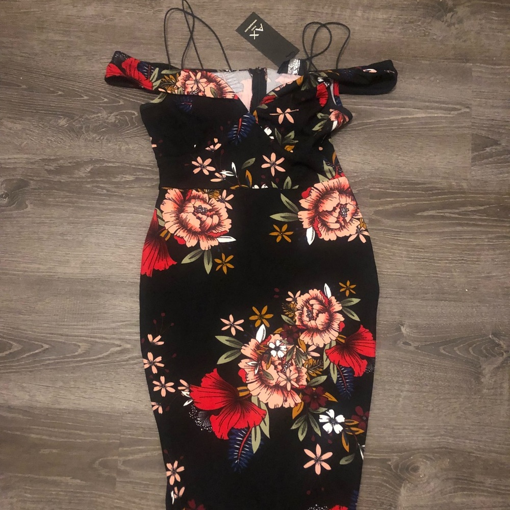 ASOS black floral Bardot dress